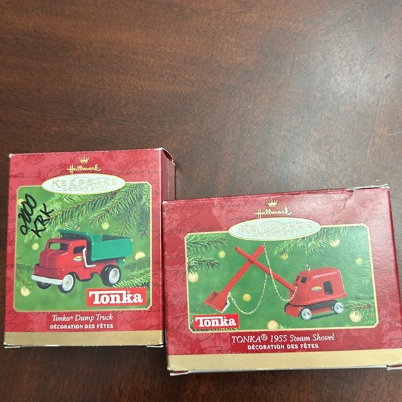 2 Hallmark Tonka Christmas Tree Holiday Ornaments Dump Truck & Steam Shovel - Picture 9 of 10